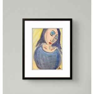 Lady with blue eyeshadow  Inspired Modern Acrylic Painting on Canvas Art 14x11